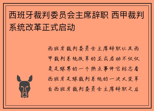 西班牙裁判委员会主席辞职 西甲裁判系统改革正式启动